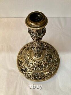 Original Bronze Candle Holder With Foliage Decoration. Age 19th