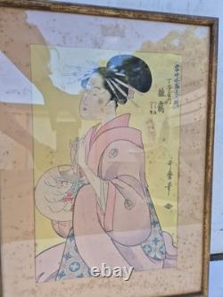 Original Framed Japanese Print Under Glass 19th Century 43cm x 35cm
