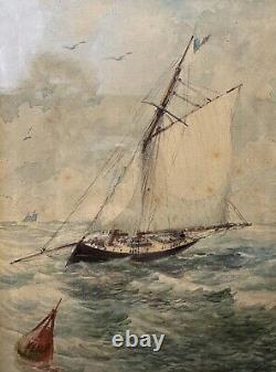 Original French Marine Watercolor from the 19th Century