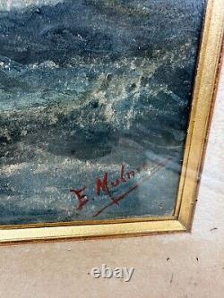 Original Watercolor of the Sea from the 19th Century signed E. MULNIER