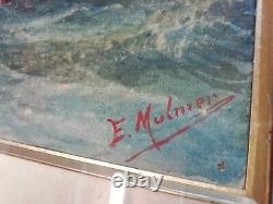 Original Watercolor of the Sea from the 19th Century signed E. MULNIER