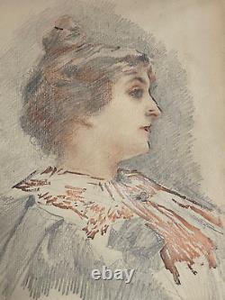 Original drawing portrait of a young woman from the Belle Époque signed Paul Gervais