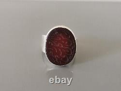 Ottoman Seal Ring, Cornaline And Silver, Epoch End Xixth/early Xxth