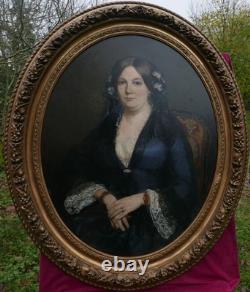 Oval Portrait of a Woman Second Empire Period Oil on Canvas from the 19th Century