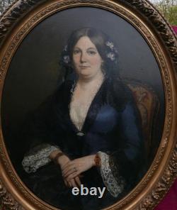 Oval Portrait of a Woman Second Empire Period Oil on Canvas from the 19th Century