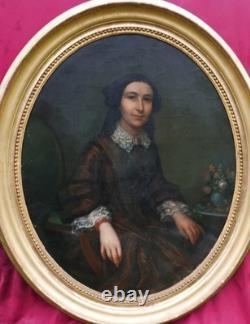 Oval Portrait of a Young Woman, Second Empire Era, Oil on Canvas, 19th Century