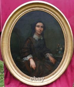 Oval Portrait of a Young Woman, Second Empire Era, Oil on Canvas, 19th Century