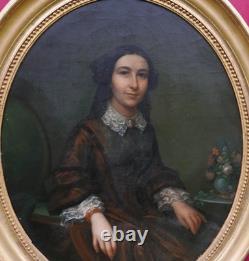 Oval Portrait of a Young Woman, Second Empire Era, Oil on Canvas, 19th Century