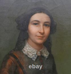 Oval Portrait of a Young Woman, Second Empire Era, Oil on Canvas, 19th Century Oval Portrait of a Young Woman, Second Empire Era, Oil on Canvas, 19th Century