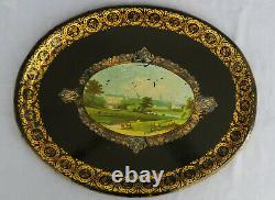 Oval Tray In Peinte Tray Pastoral Scene Epoque Napoleon III XIX