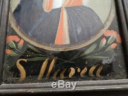 Painting Fixed Under Glass Time Xixth Santa Maria Religiosa Popular Art