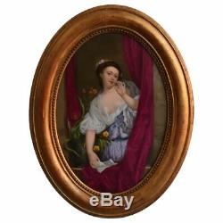 Painting On Porcelain Medallion Portrait Of Young Woman Xixth