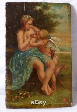 Painting On Wood, Woman And Cherub, Time XIX