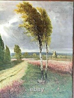 Painting View On A Path Lined With Trees, Oil On Canvas Signed, Era Xixth