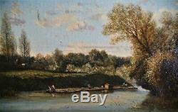 Painting-oil-school Of Barbizon-landscape Anime-river-era XIX Eme-trees