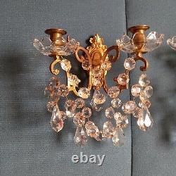 Pair Appliques Bronze Doré Pampilles Crystal Napoleon III Era 19th Xixth