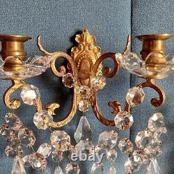 Pair Appliques Bronze Doré Pampilles Crystal Napoleon III Era 19th Xixth
