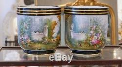 Pair Cache Pots Porcelain Hand-painted, XIX Time