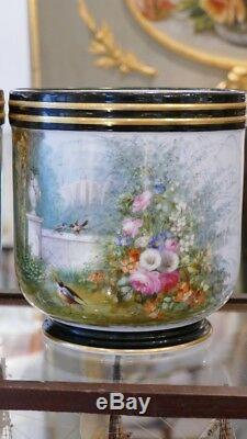 Pair Cache Pots Porcelain Hand-painted, XIX Time