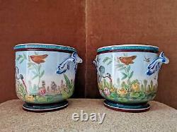 Pair De Cache-pots, Faience, Jules Vieillard, Epoque Xixe