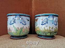 Pair De Cache-pots, Faience, Jules Vieillard, Epoque Xixe