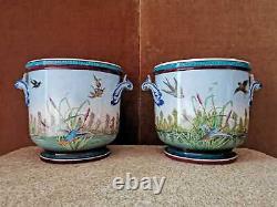 Pair De Cache-pots, Faience, Jules Vieillard, Epoque Xixe