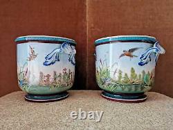 Pair De Cache-pots, Faience, Jules Vieillard, Epoque Xixe