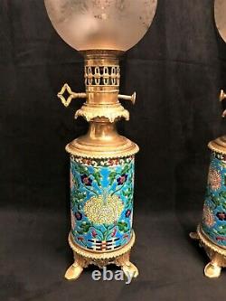 Pair Of 19th Century Longwy Oil Lamps