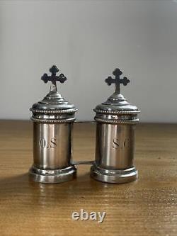 Pair Of Ampoules Holy Oil In Silver Massive Chremia Catechumene Epoque XIX Ème
