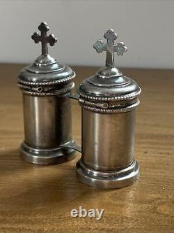 Pair Of Ampoules Holy Oil In Silver Massive Chremia Catechumene Epoque XIX Ème