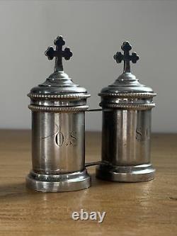 Pair Of Ampoules Holy Oil In Silver Massive Chremia Catechumene Epoque XIX Ème