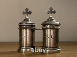 Pair Of Ampoules Holy Oil In Silver Massive Chremia Catechumene Epoque XIX Ème