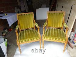 Pair Of Armchair In Velvet Style Louis XVI Wood Leakier Era 19th Century