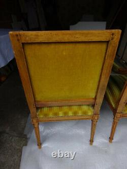 Pair Of Armchair In Velvet Style Louis XVI Wood Leakier Era 19th Century
