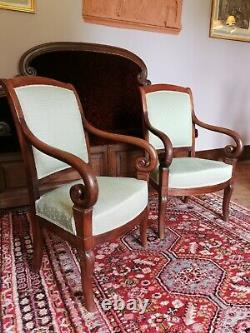 Pair Of Armchairs In Crosse In Mahogany. Xixth Century. Epocalypse Restoration