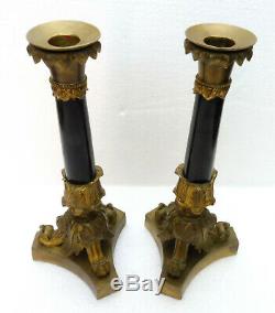 Pair Of Beautiful Marble And Bronze Candlesticks Nineteenth Time Empire