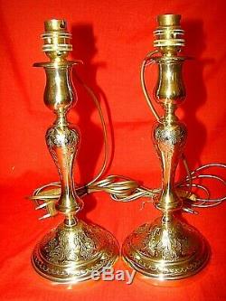 Pair Of Bedside Lamps Made With Candlesticks Solid Brass Nineteenth Time