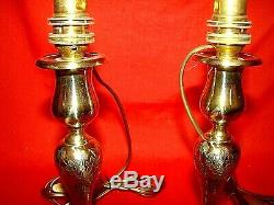 Pair Of Bedside Lamps Made With Candlesticks Solid Brass Nineteenth Time