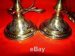 Pair Of Bedside Lamps Made With Candlesticks Solid Brass Nineteenth Time