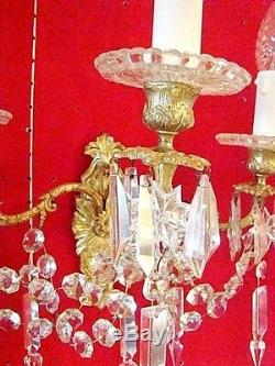 Pair Of Bronze And Crystal Sconces With 3 Candlesticks Time XIX (napoleon Iii)