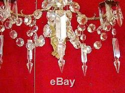 Pair Of Bronze And Crystal Sconces With 3 Candlesticks Time XIX (napoleon Iii)