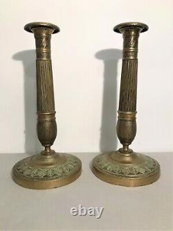 Pair Of Bronze Candle Holders Era Restoration Xixth Century