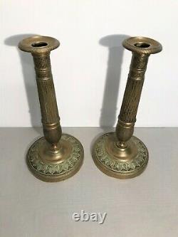 Pair Of Bronze Candle Holders Era Restoration Xixth Century