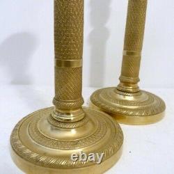 Pair Of Bronze Candlesticks Era Empire Xixth 27cm High