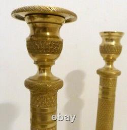 Pair Of Bronze Candlesticks Era Empire Xixth 27cm High