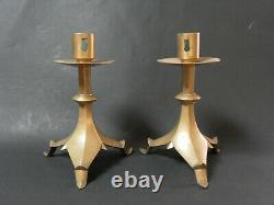 Pair Of Bronze Candlesticks High Gothic Style 19th Century