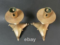 Pair Of Bronze Candlesticks High Gothic Style 19th Century