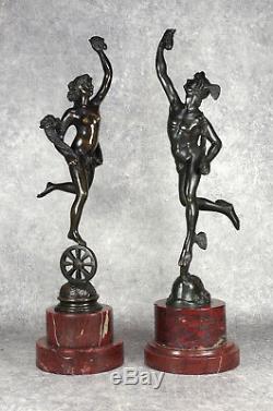 Pair Of Bronze Statuettes Fortune And Mercury Sculptures Epoque Nineteenth