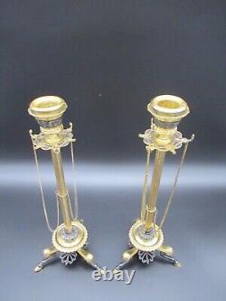 Pair Of Bronze Torches Signed F. Barbedienne Era Xixth