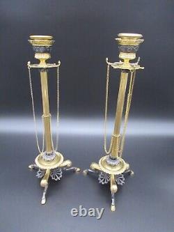 Pair Of Bronze Torches Signed F. Barbedienne Era Xixth